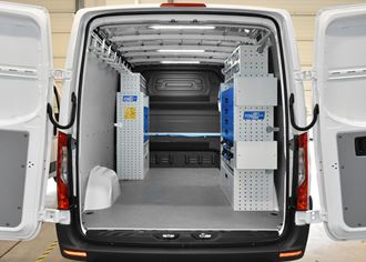 01_A simple racking system installed by Syncro Switzerland in an electrician’s Mercedes Sprinter